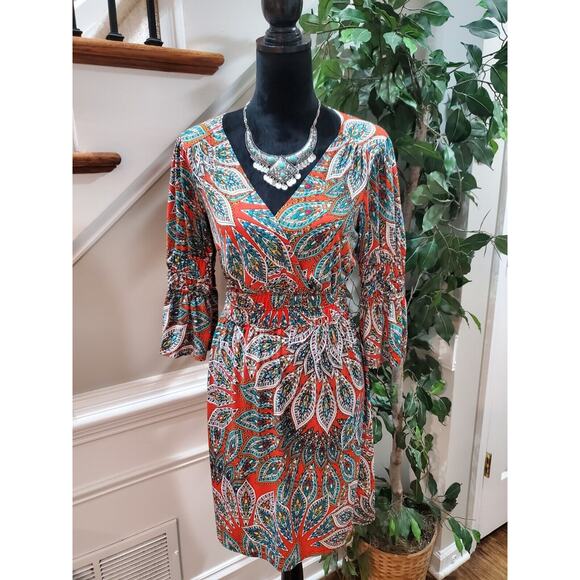 Enfocus Studio Women Multicolor Polyester V-Neck Long Sleeve Knee Length Dress 6 - Picture 13 of 13